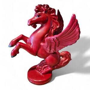 Vintage 1990s LARGE Ceramic Hand Painted Unicorn Pegasus Figurine Red Black